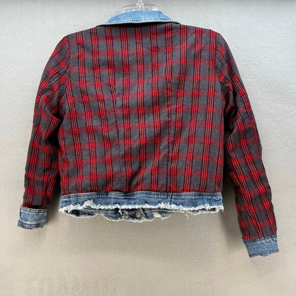 BKE Denim Jean Jacket Women's S Blue and Red Plaid Fully Reversable Preppy - Picture 4 of 14